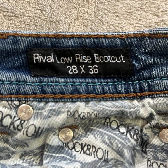 Rock & Roll Denim Embroidered Rival Low Rise Western Bootcut Jeans - Picture 9 of 16